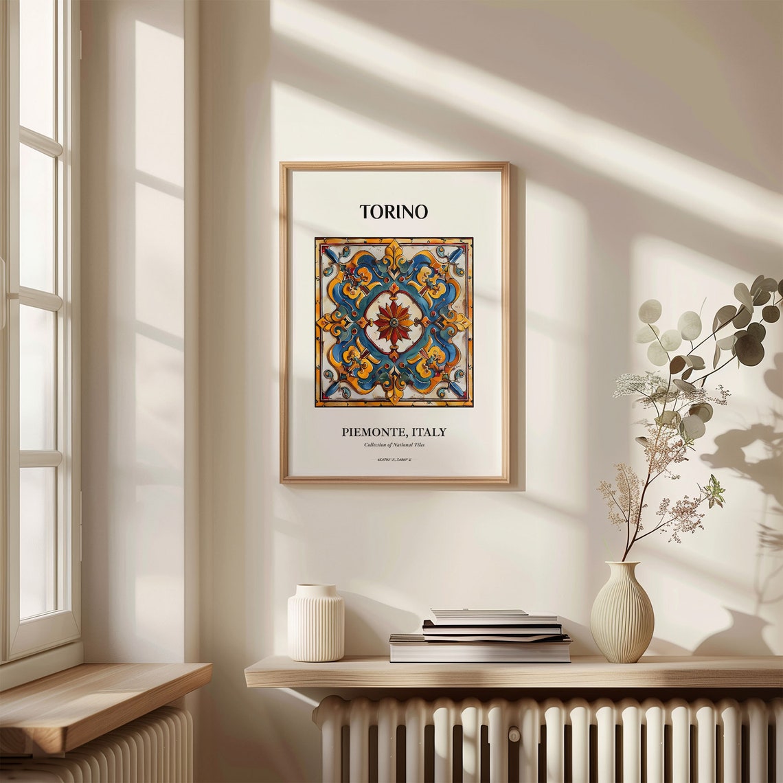 Torino Piemonte Italy Red Blue Star Medallion Tile Pattern Poster - Image 3