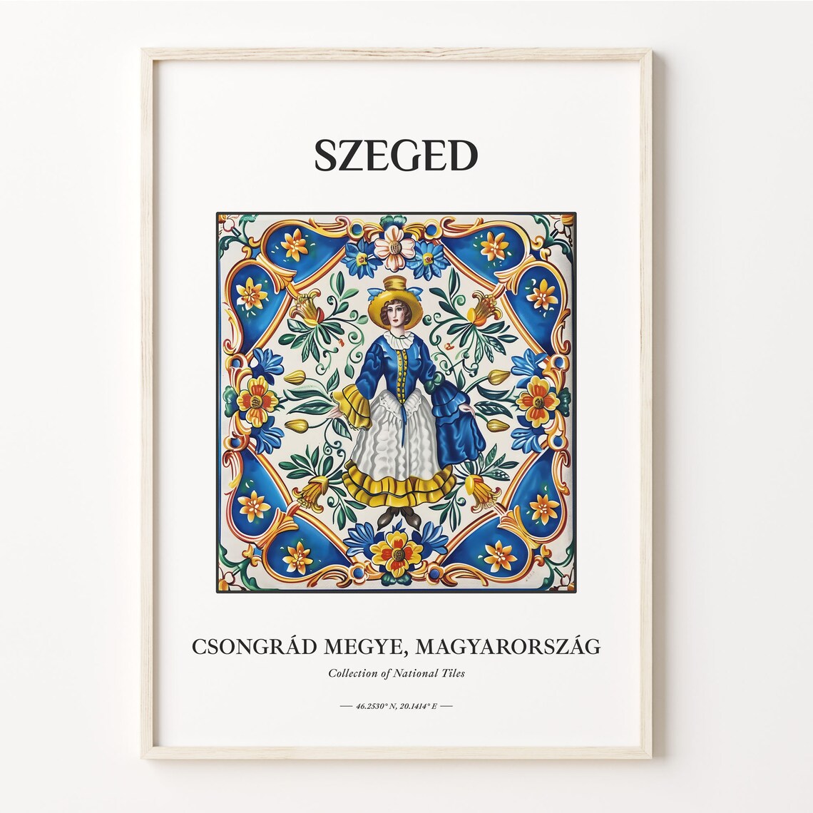Szeged Hungary Folk Tile Art National Costume Woman Portrait Poster