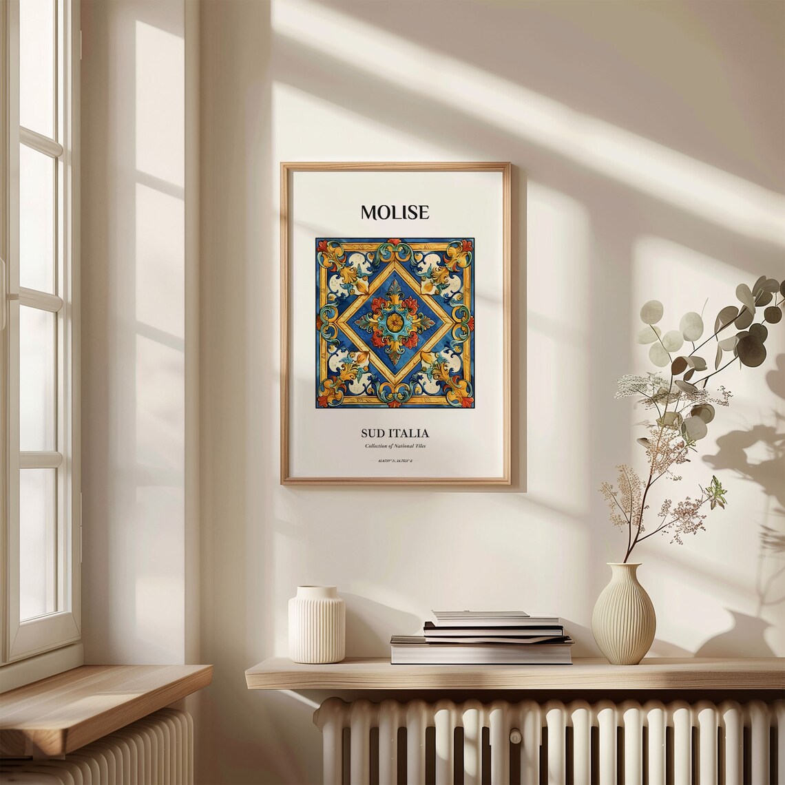 Molise Sud Italia Diamond Center Tile Art Blue Gold Red Poster - Image 3