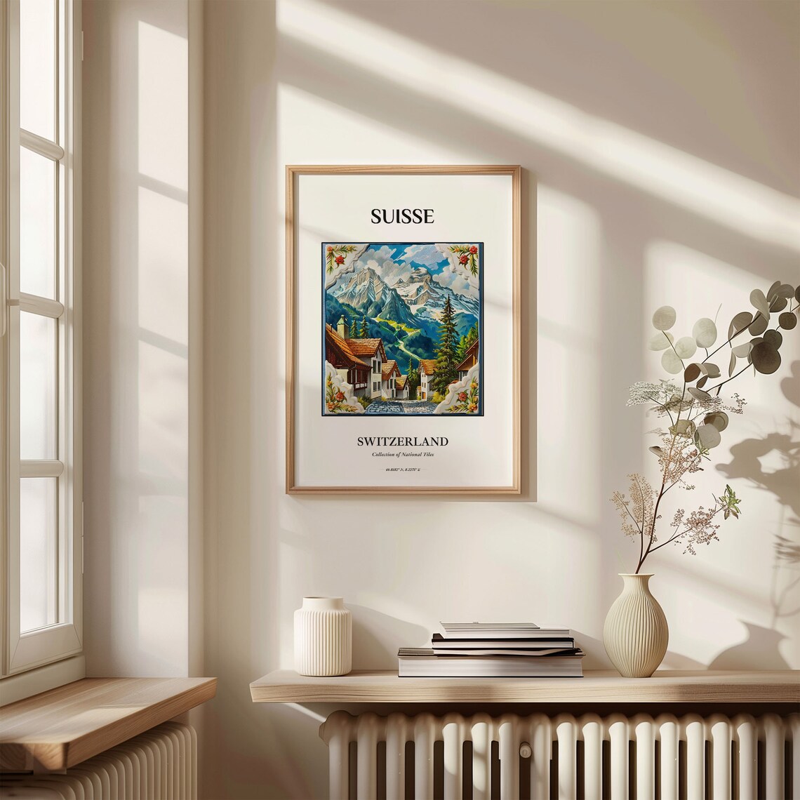 Suisse Switzerland Alpine Village Tile Art Chalets Peaks Poster - Image 3