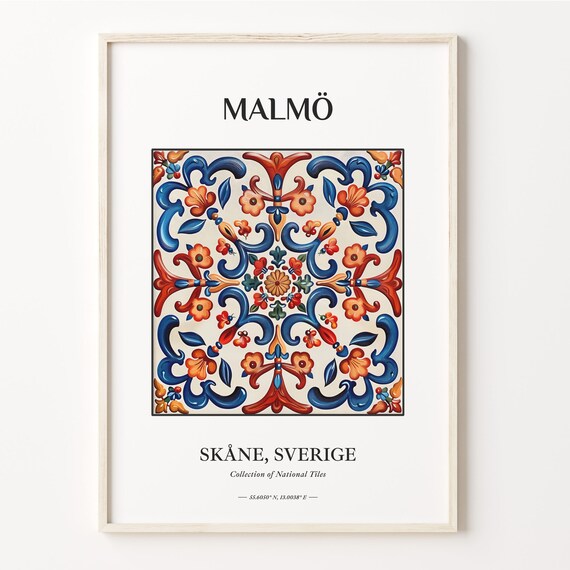 Traditional Tile Pattern Wall Art Malm Skne Poster Aesthetic Home Decor Print Scandinavian Design Decor C32 343