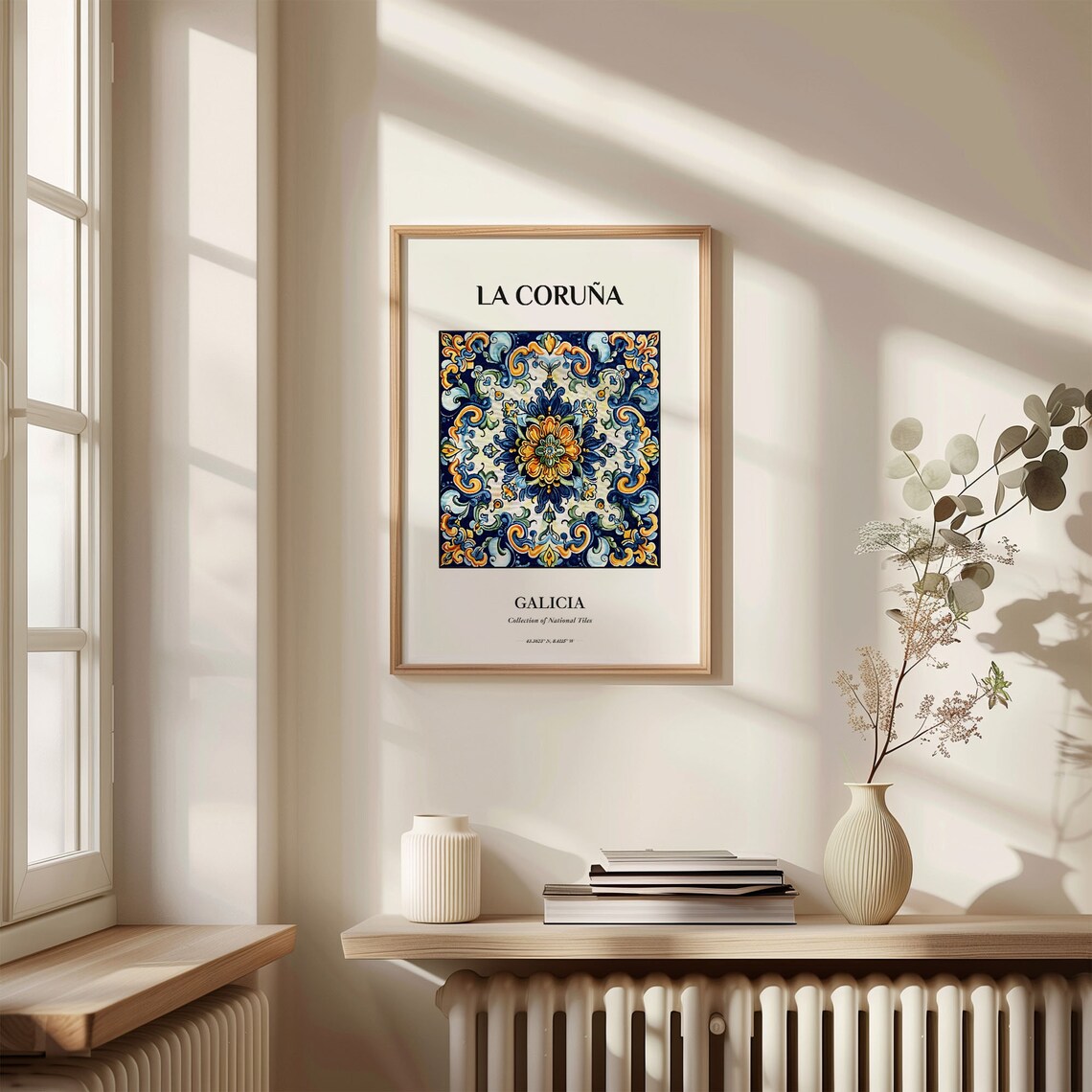 La Coruna Galicia Spain Deep Blue Gold Scroll Tile Medallion Poster - Image 3