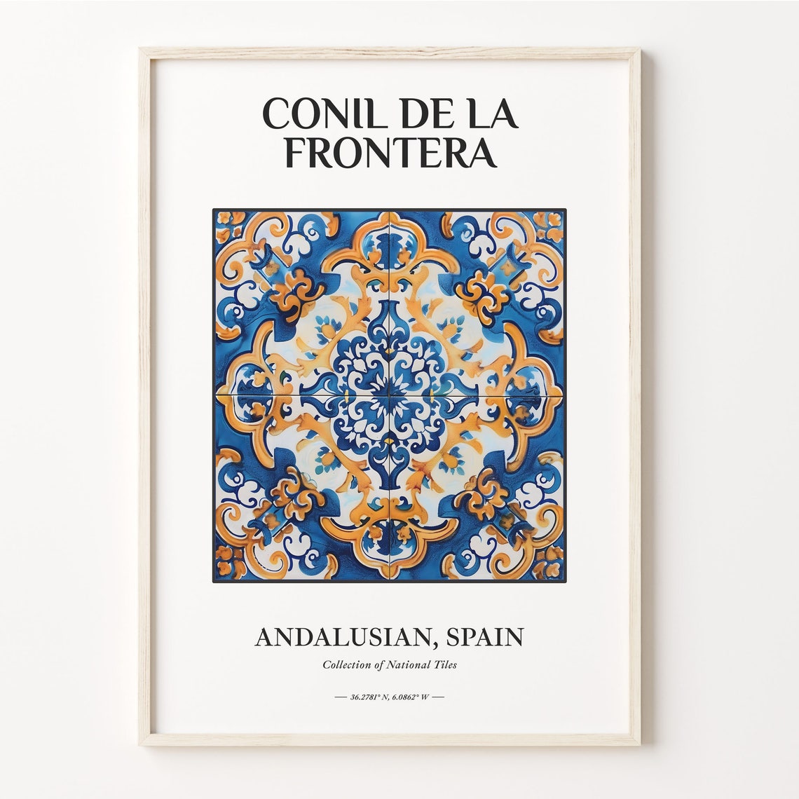 Conil de la Frontera Spain Blue Gold Andalusian Tile Pattern Poster