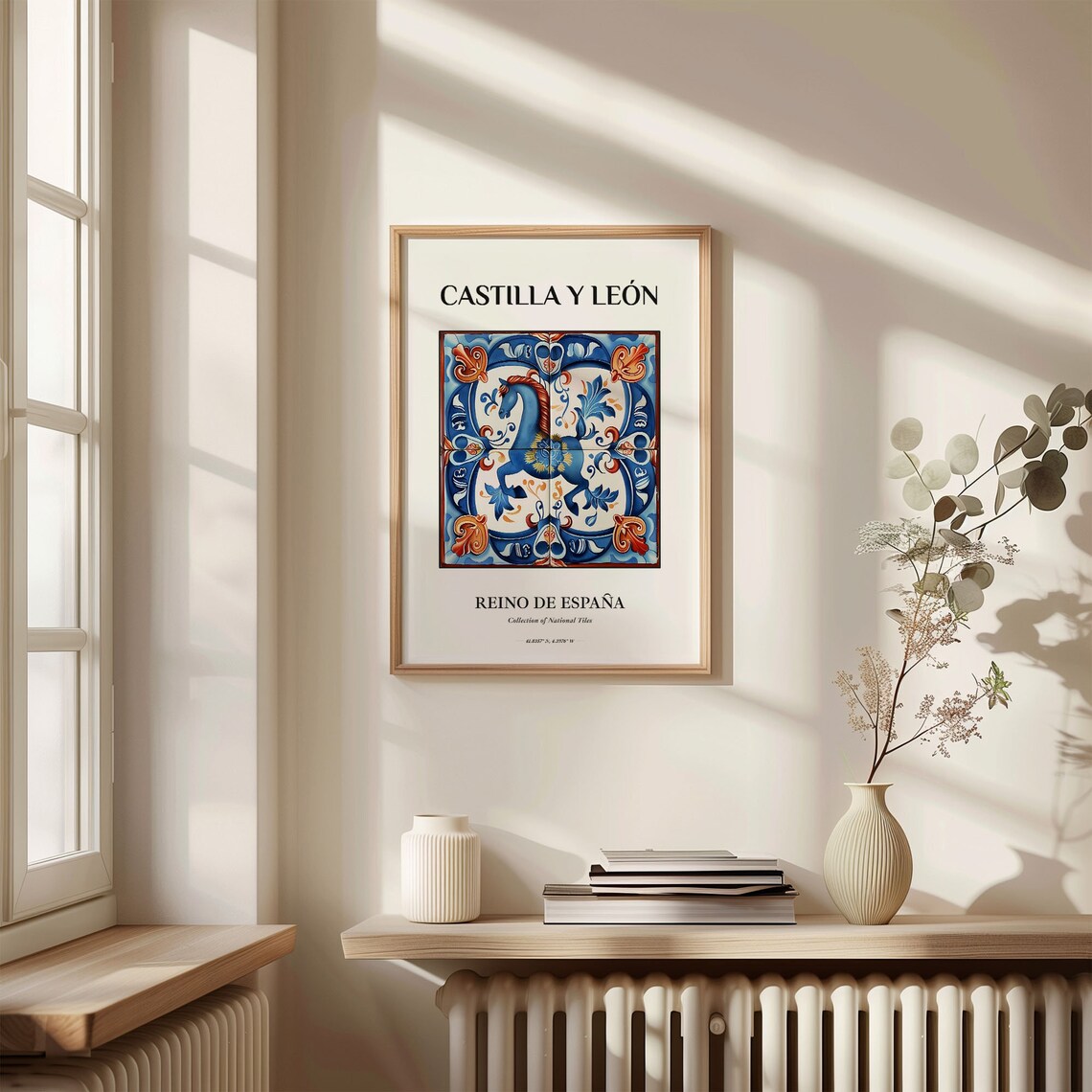 Castilla y Leon Spain Tile Poster with Blue Horse Folk Motif - Image 3