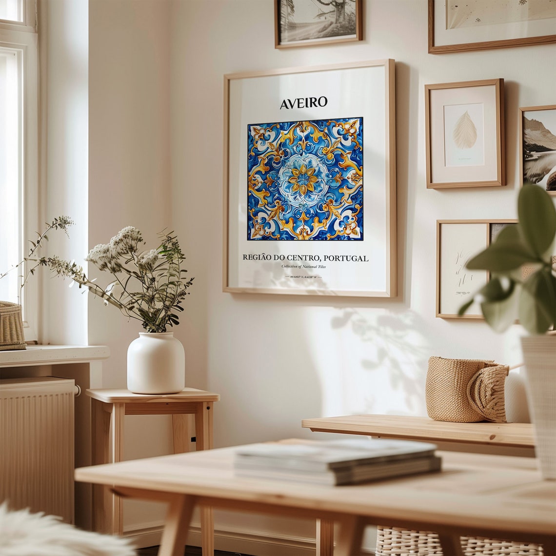 Aveiro Portugal Traditional Blue Gold Azulejo Tile Pattern Poster - Image 2