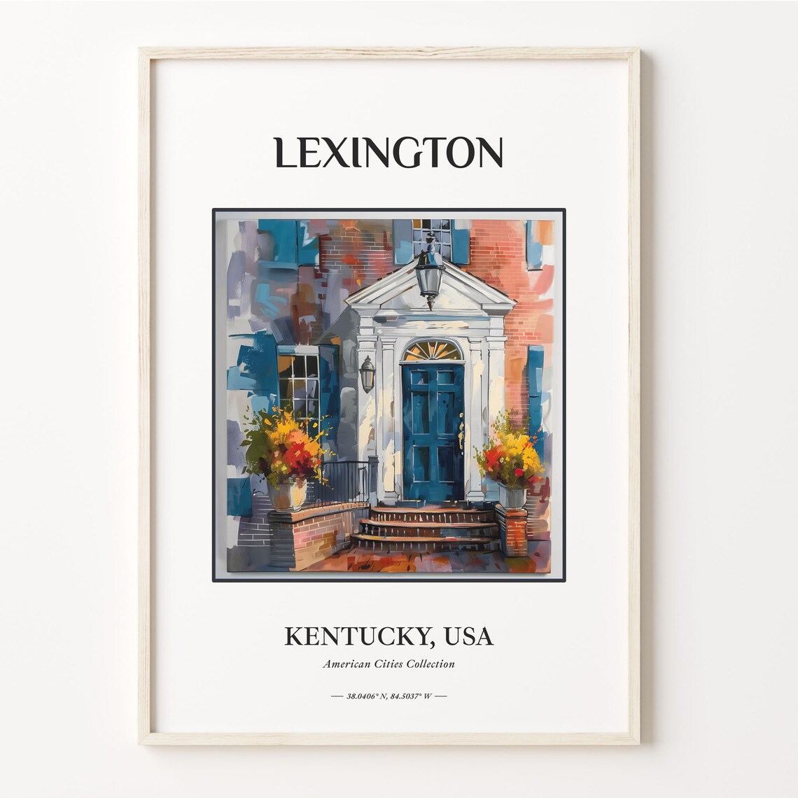 Lexington Kentucky Watercolor Colonial Brick Entry Blue Door Poster