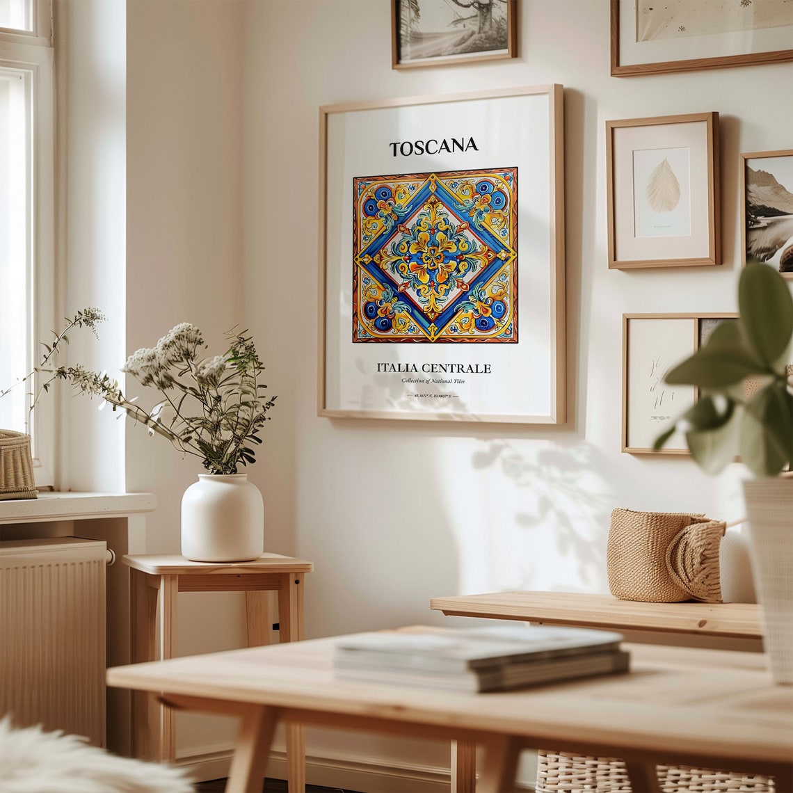 Toscana Central Italy Diamond Frame Blue Gold Tile Decor Poster - Image 2