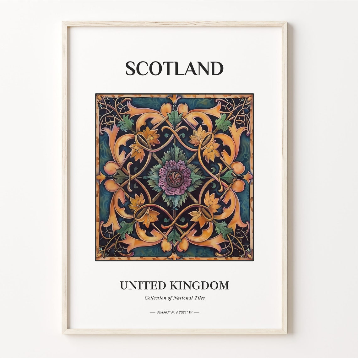 Scotland United Kingdom Tile Poster with Thistle Scroll Motif