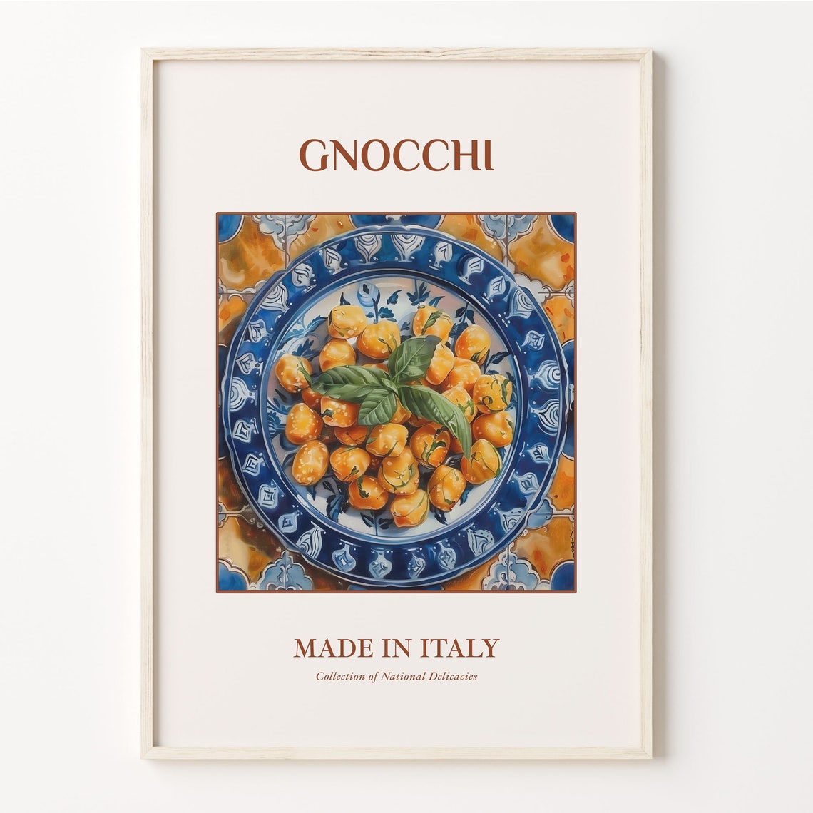 Gnocchi Italian Potato Dumplings Basil Maiolica Kitchen Poster