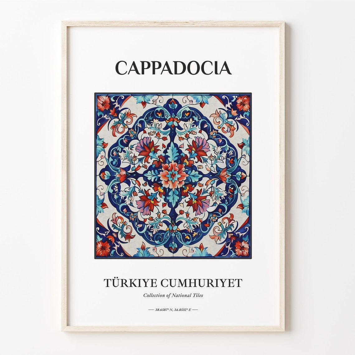 Cappadocia Turkey Red Blue Floral Arabesque Bloom Tile Art Poster