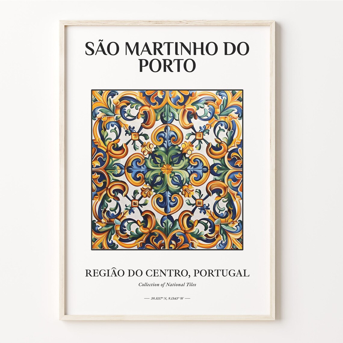 Sao Martinho do Porto Portugal Green Gold Scroll Tile Art Decor Poster