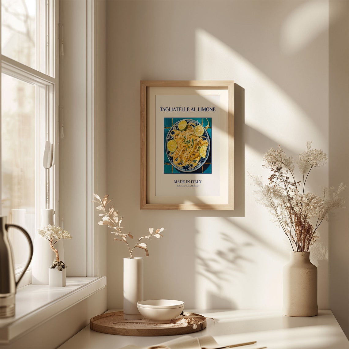 Tagliatelle al Limone Italian Lemon Pasta Blue Tile Kitchen Poster - Image 2