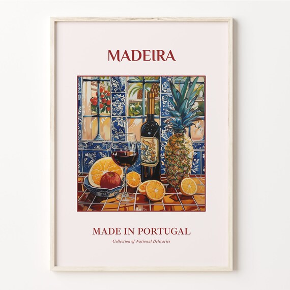 Madeira Portugal Wine Print with Pineapple Orange and Red Wine