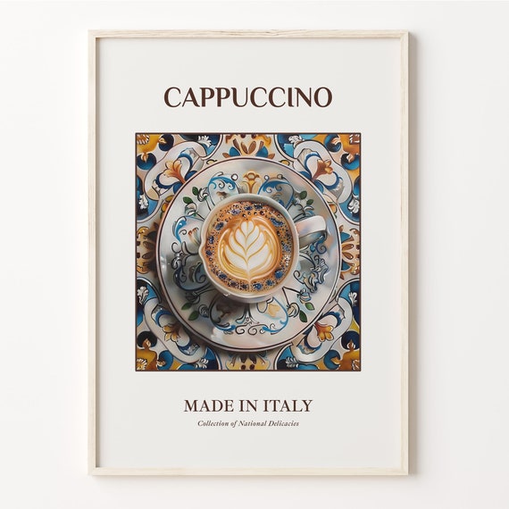 Cappuccino Maiolica Tile Print Italian Beverage Wall Art Kitchen Decor Bar Decor Poster