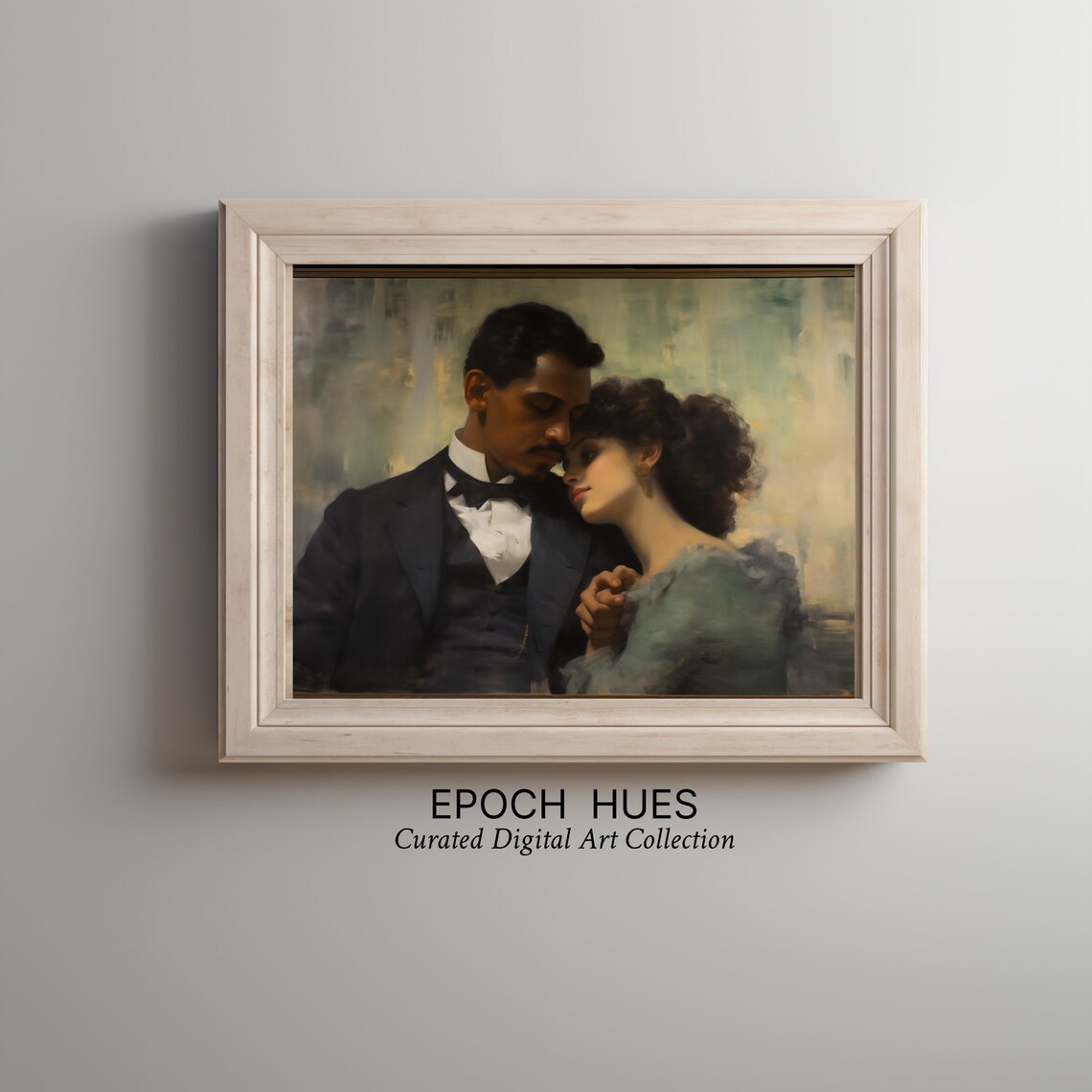 Tender Couple Embrace Romantic Vintage Oil Style Love Poster - Image 2