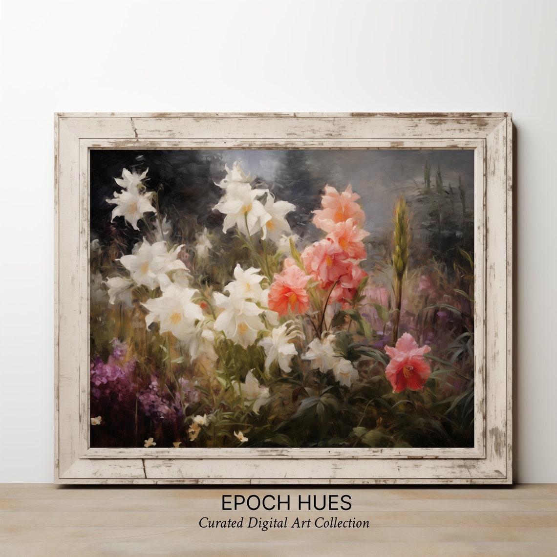 White Lilies and Colorful Garden Blooms Impressionist Flower Poster - Image 3