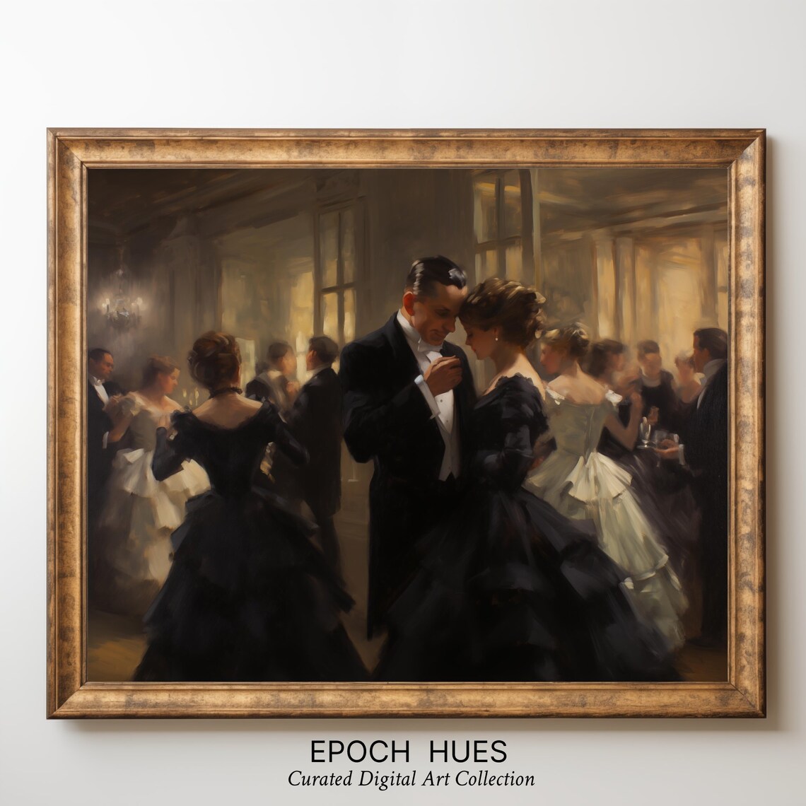 Elegant Couple Dancing at Grand Ballroom Gala Vintage Art Poster