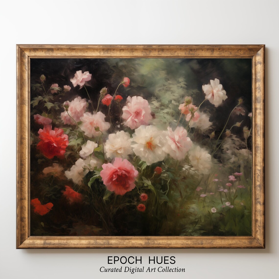 Pink Peonies and Poppies Dark Moody Floral Still Life Poster