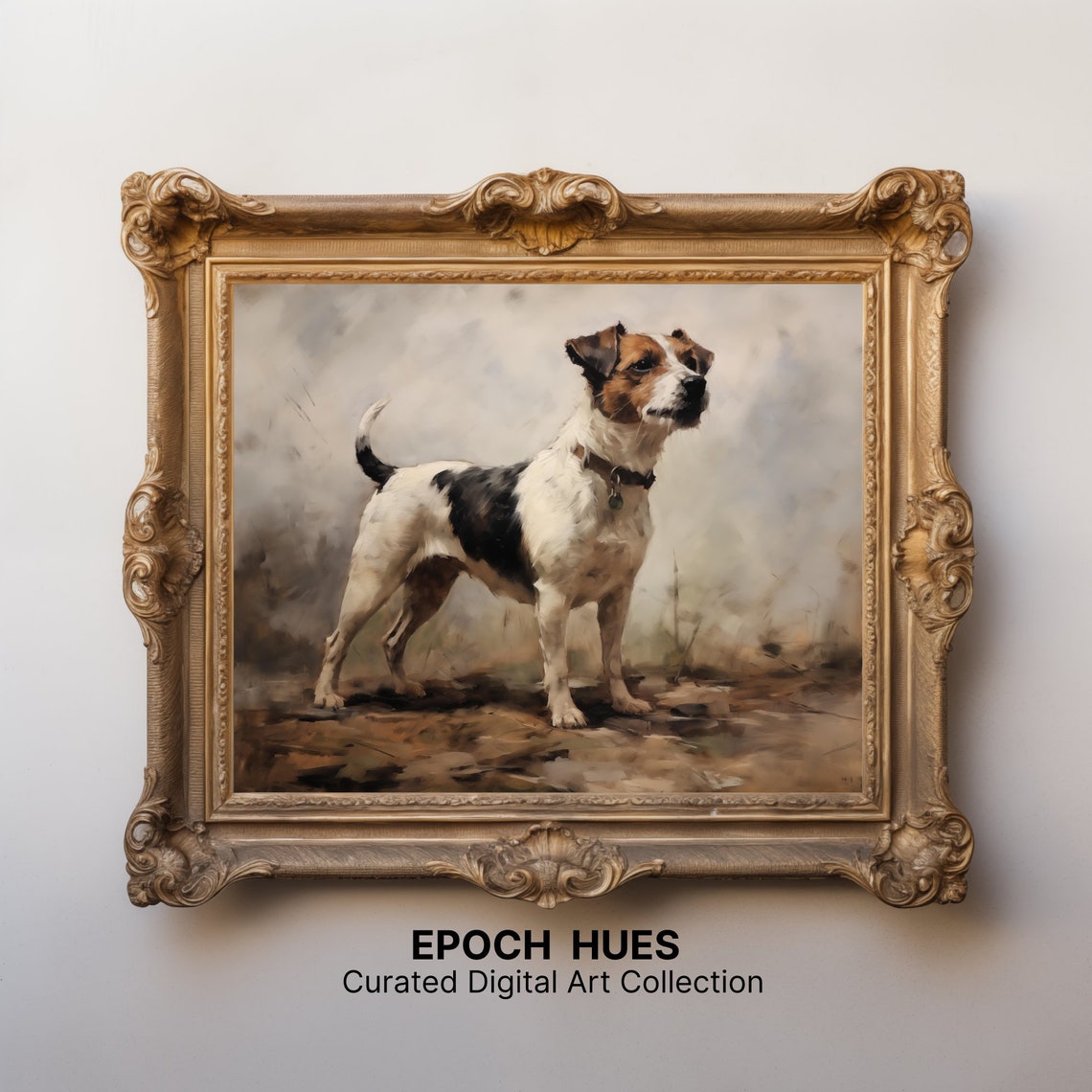 Jack Russell Terrier Standing Alert in Rustic Field Dog Art Poster - Image 3