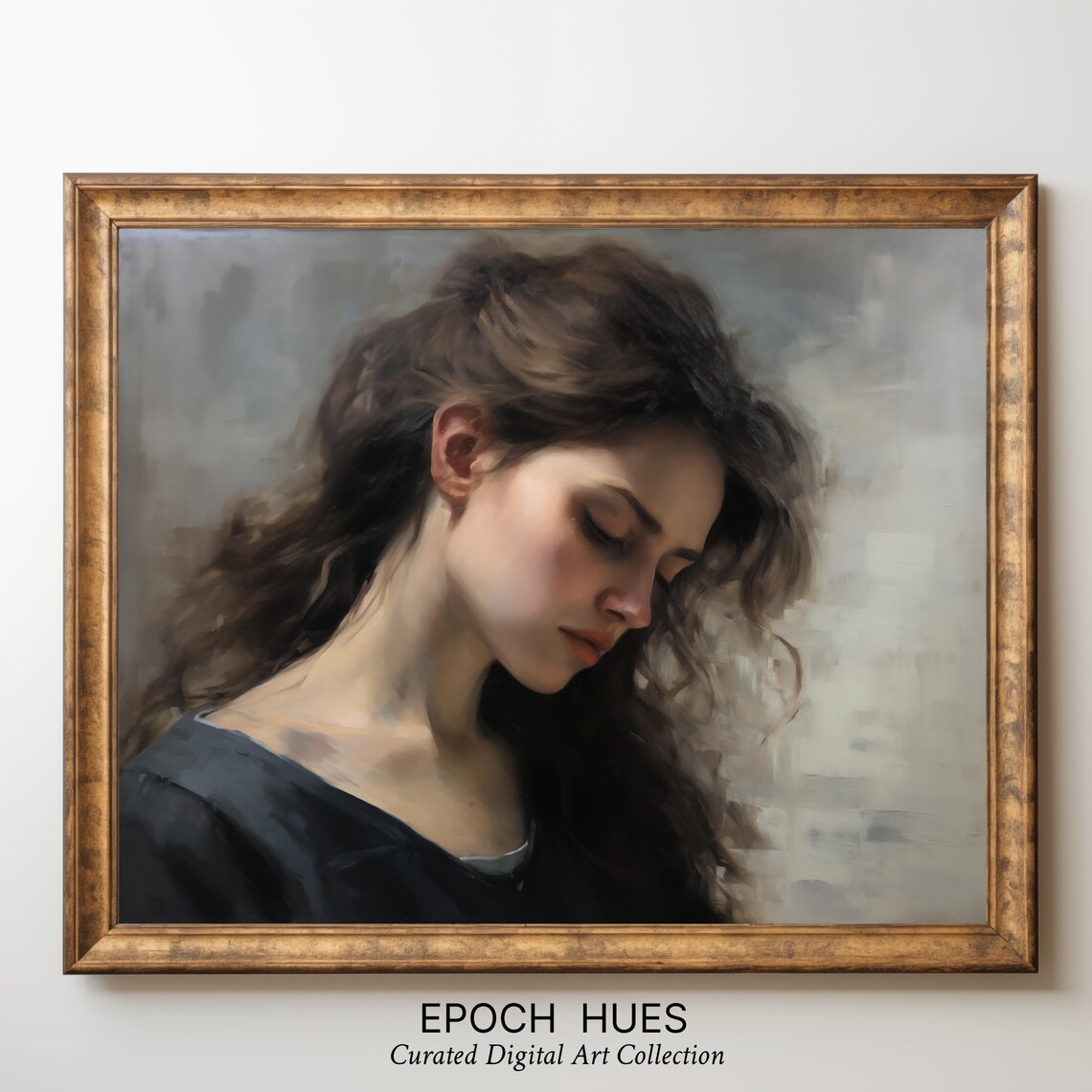 Woman with Flowing Dark Hair Pensive Classical Portrait Poster - Image 3