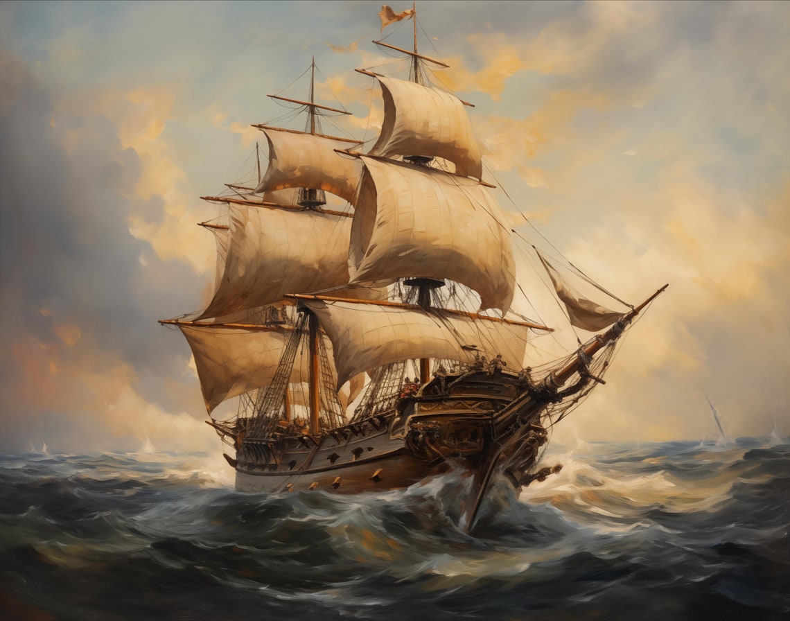 Majestic Tall Sailing Ship on Rough Seas Nautical Art Poster - Image 2