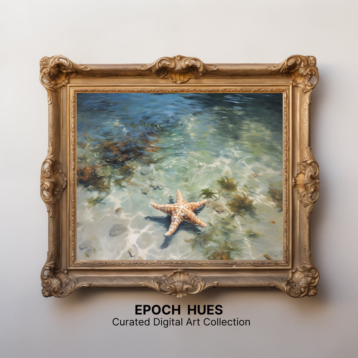 Starfish Resting in Calm Shallow Coastal Water Painting Poster - Image 2