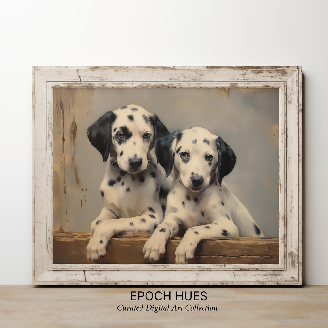 Twin Dalmatian Puppies Paws on Ledge Adorable Dog Art Poster