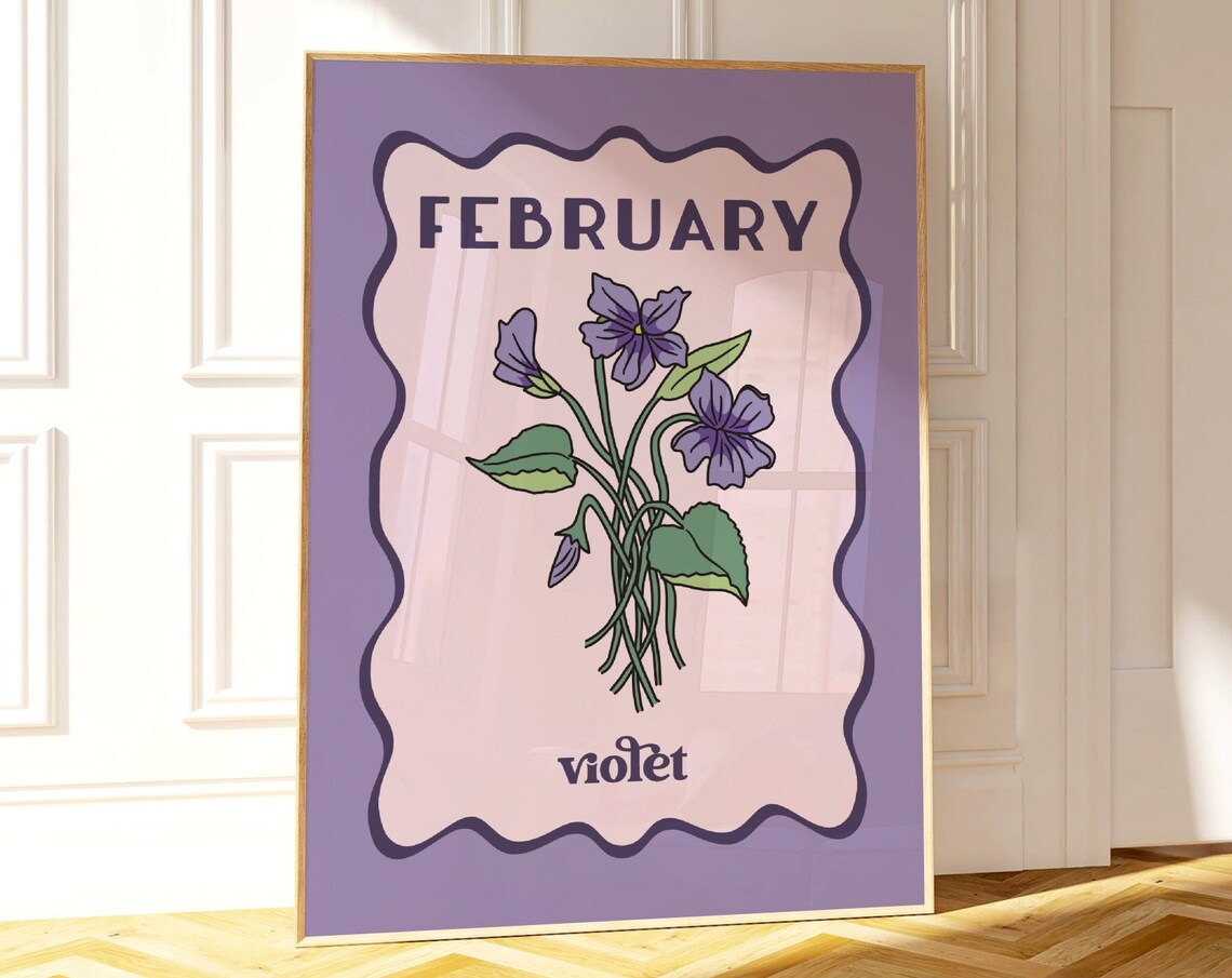 February Violet Birth Flower Purple Botanical Birthday Print