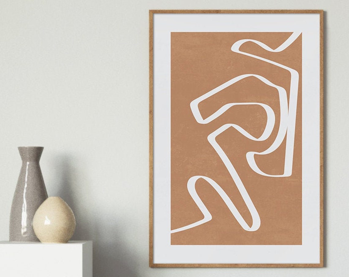 White Line Squiggle on Terracotta Minimalist Abstract Line Poster - Image 3