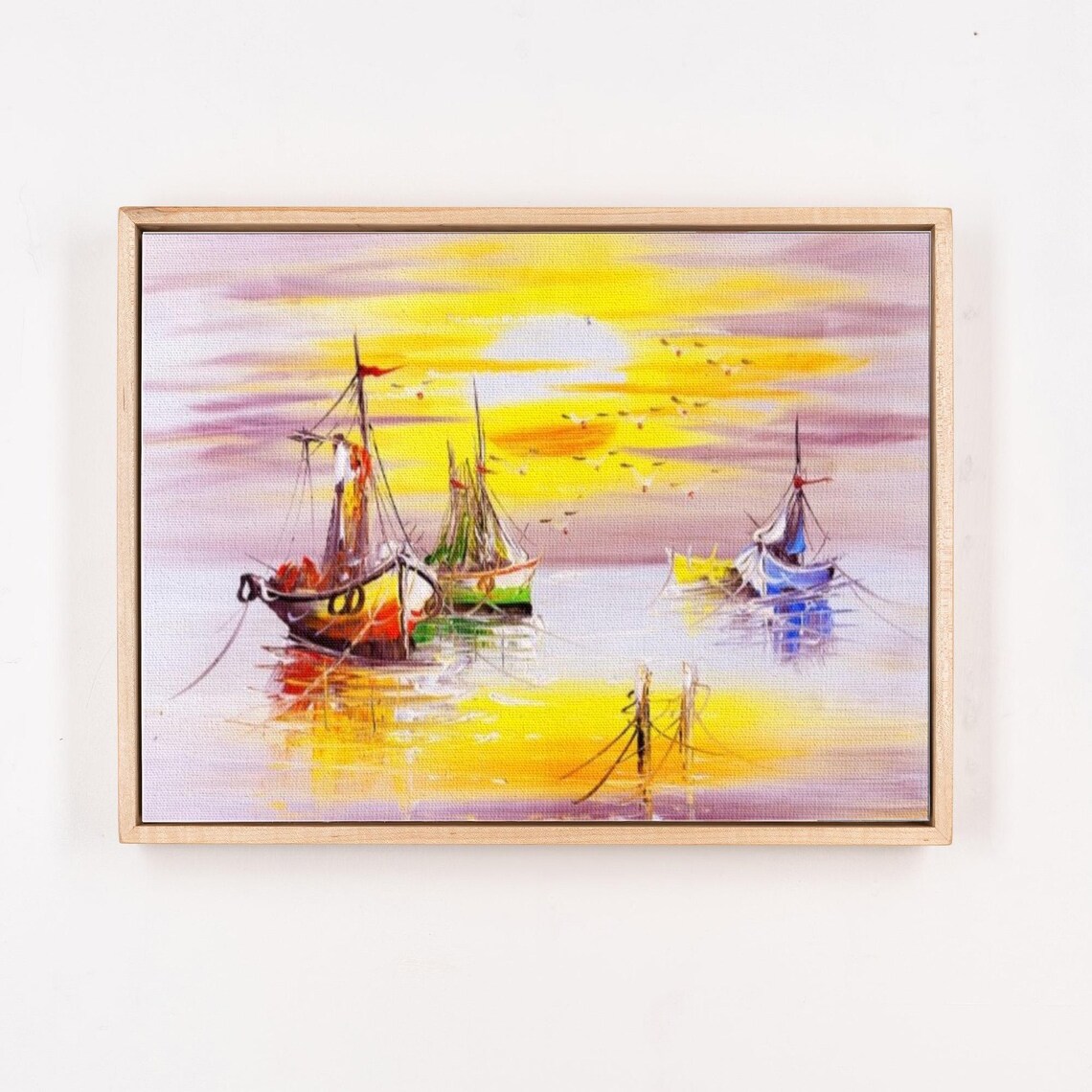 Colorful Fishing Boats Anchored At A Golden Sunrise Seascape Poster - Image 4