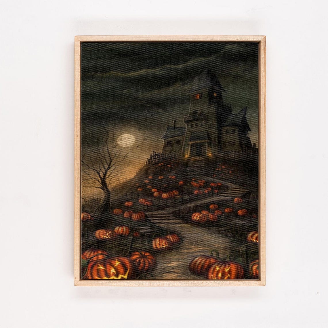 Haunted House on a Hill with Jack O Lanterns at Night Poster - Image 4