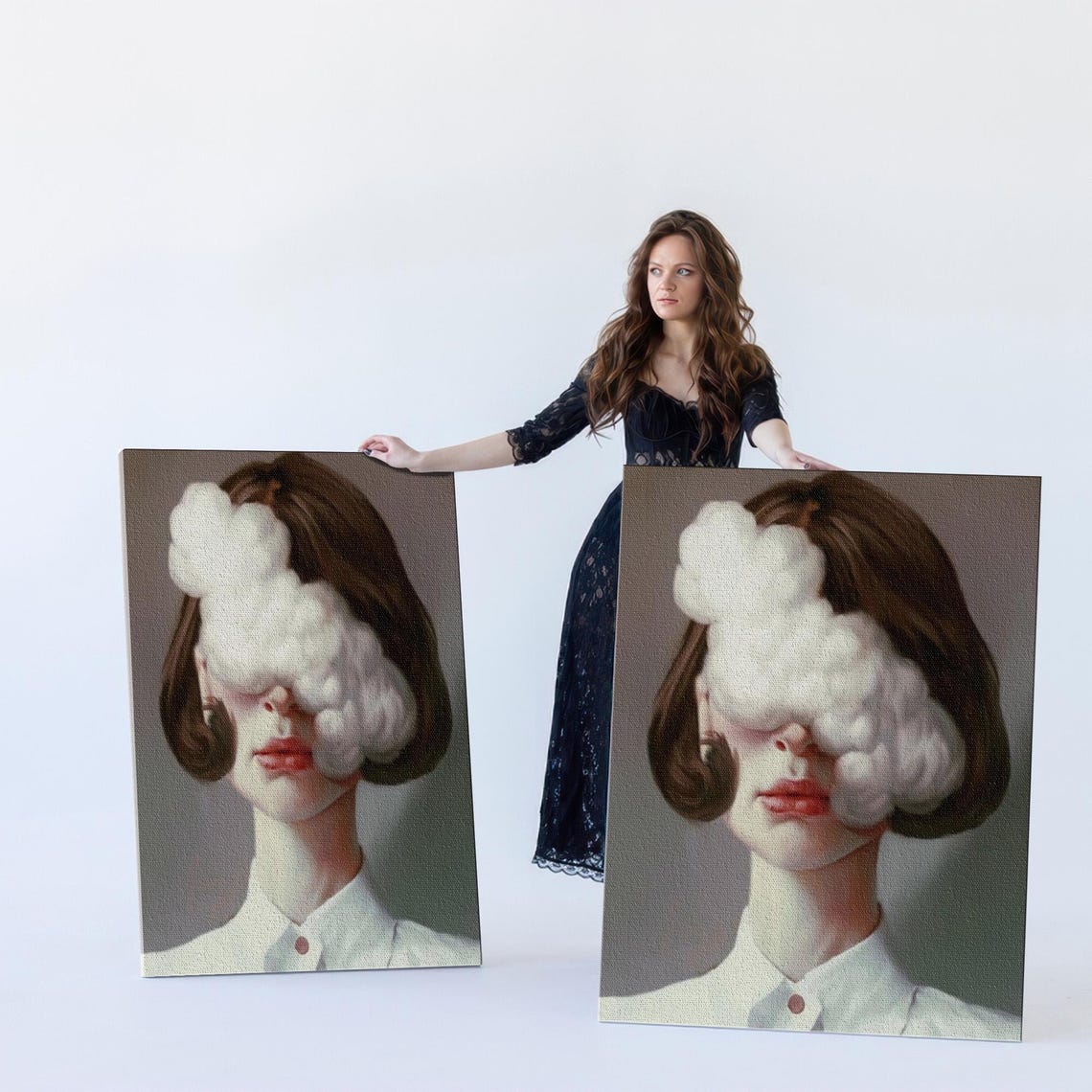 Surreal Woman Portrait With White Cloud Over Her Eyes Poster - Image 5