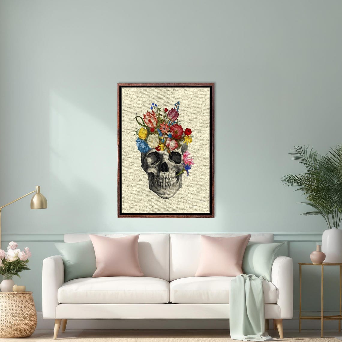 Vintage Floral Skull Day Of The Dead Illustration Art Poster