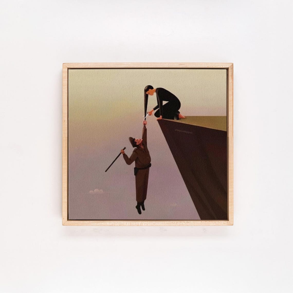 Woman Pulling Man Up From Cliff Edge Surreal Minimalist Art Poster - Image 4
