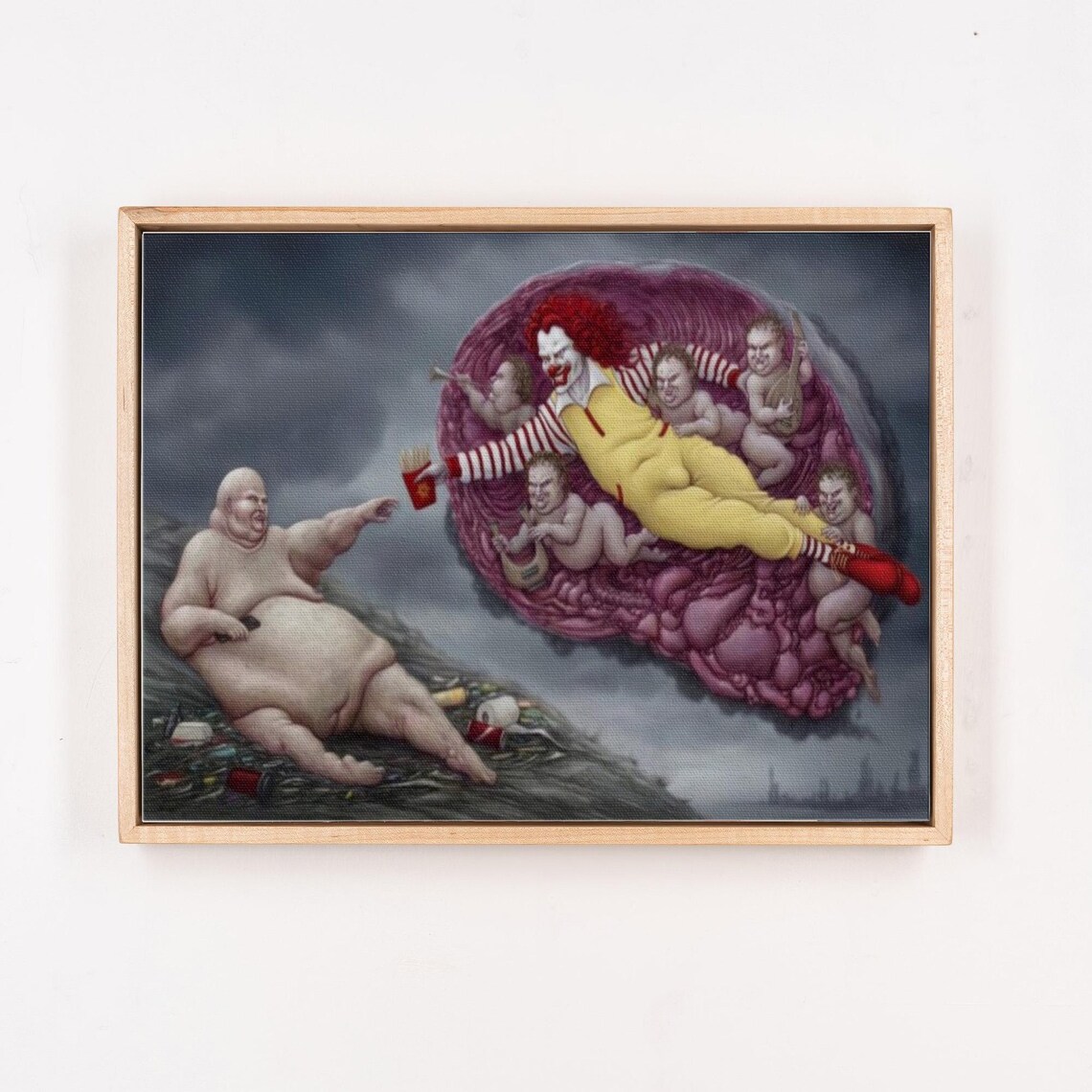 Fast Food Creation of Adam Parody Pop Satire Painting Poster - Image 4