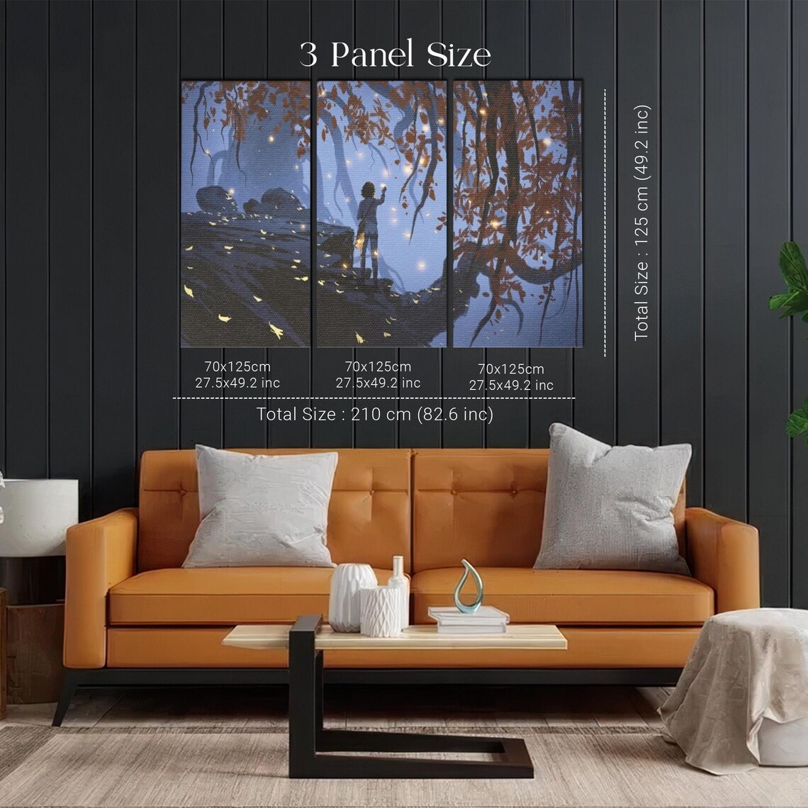 Woman Catching Golden Leaves In Dark Enchanted Autumn Forest Poster - Image 2
