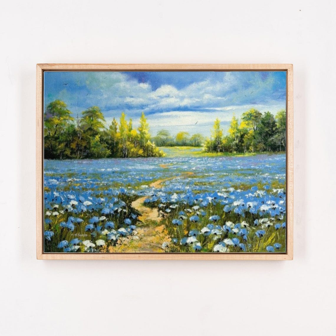 Blue Wildflower Meadow with Winding Path Impressionist Poster - Image 4