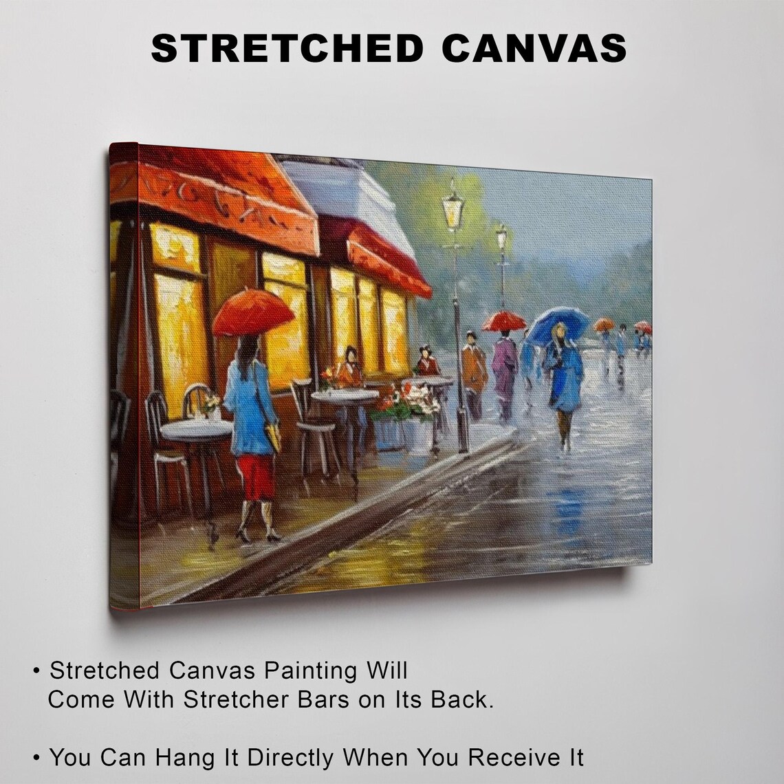Rainy Day Paris Cafe Terrace With Colorful Red Umbrellas Poster - Image 3