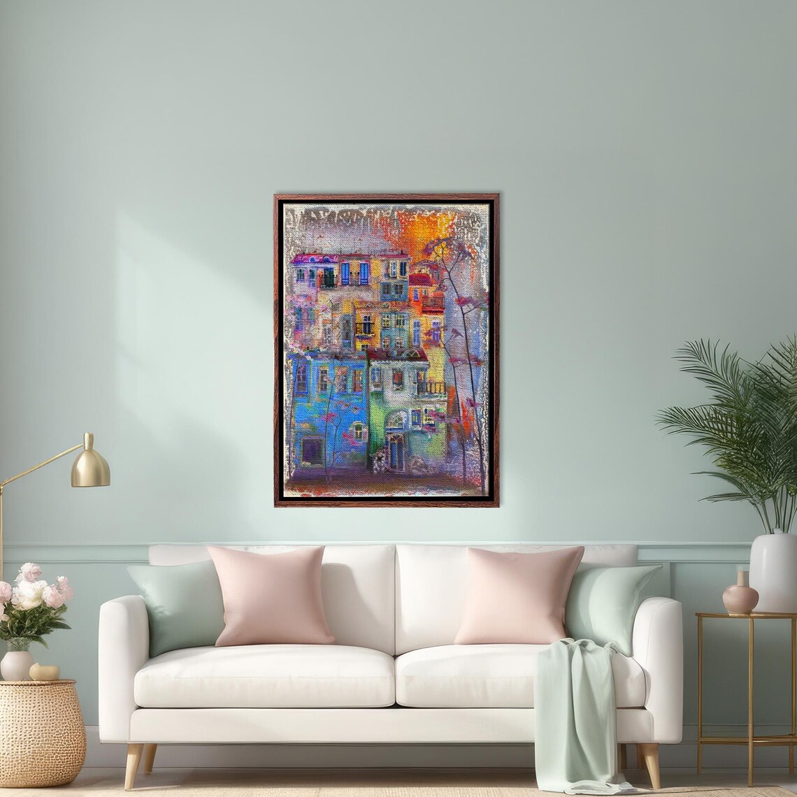 Colorful Dutch Canal Houses Painted in Watercolor Style Poster