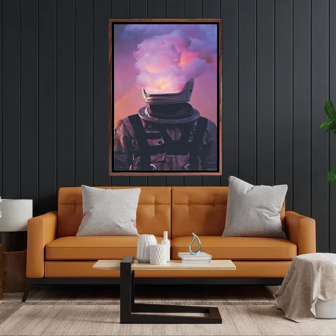 Astronaut With Burning Brain In Open Helmet Fiery Sunset Poster - Image 2