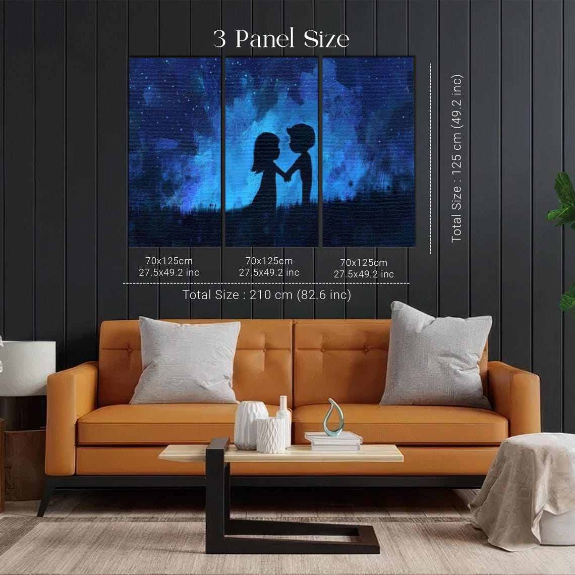 Young Couple Silhouette Holding Hands Under Starry Sky Poster - Image 2