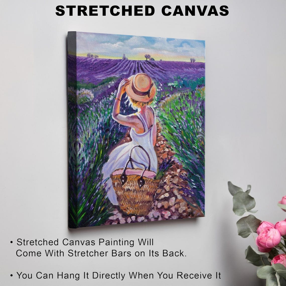 Woman In Straw Hat Sitting In Lavender Field At Sunset Poster - Image 3