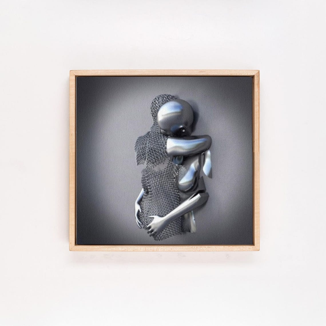 Silver 3D Metallic Effect Embracing Couple Modern Love Art Poster - Image 4