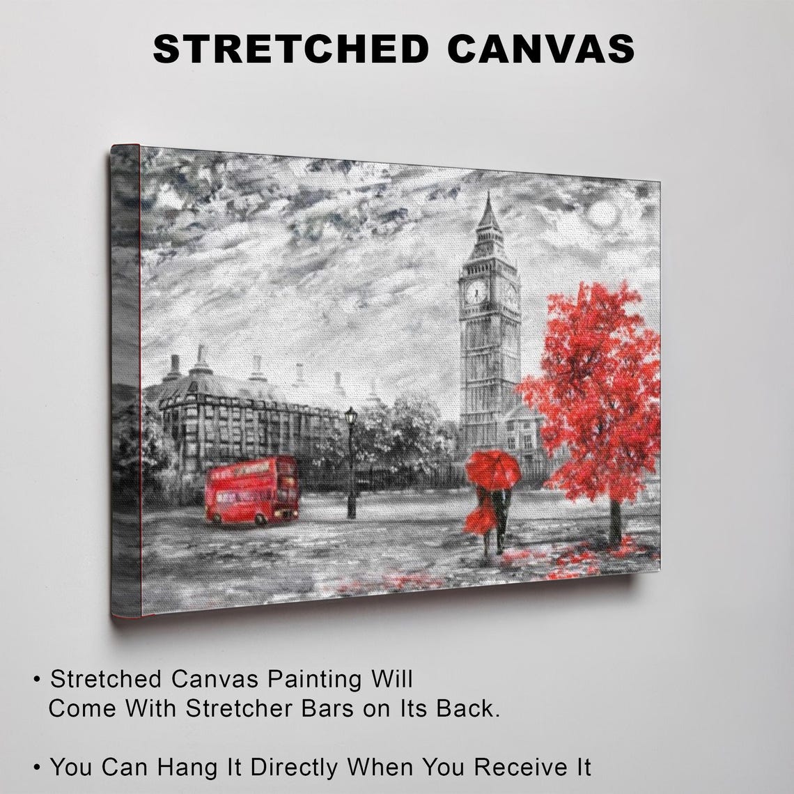 London Big Ben Red Bus Selective Color Cityscape Oil Art Poster - Image 3