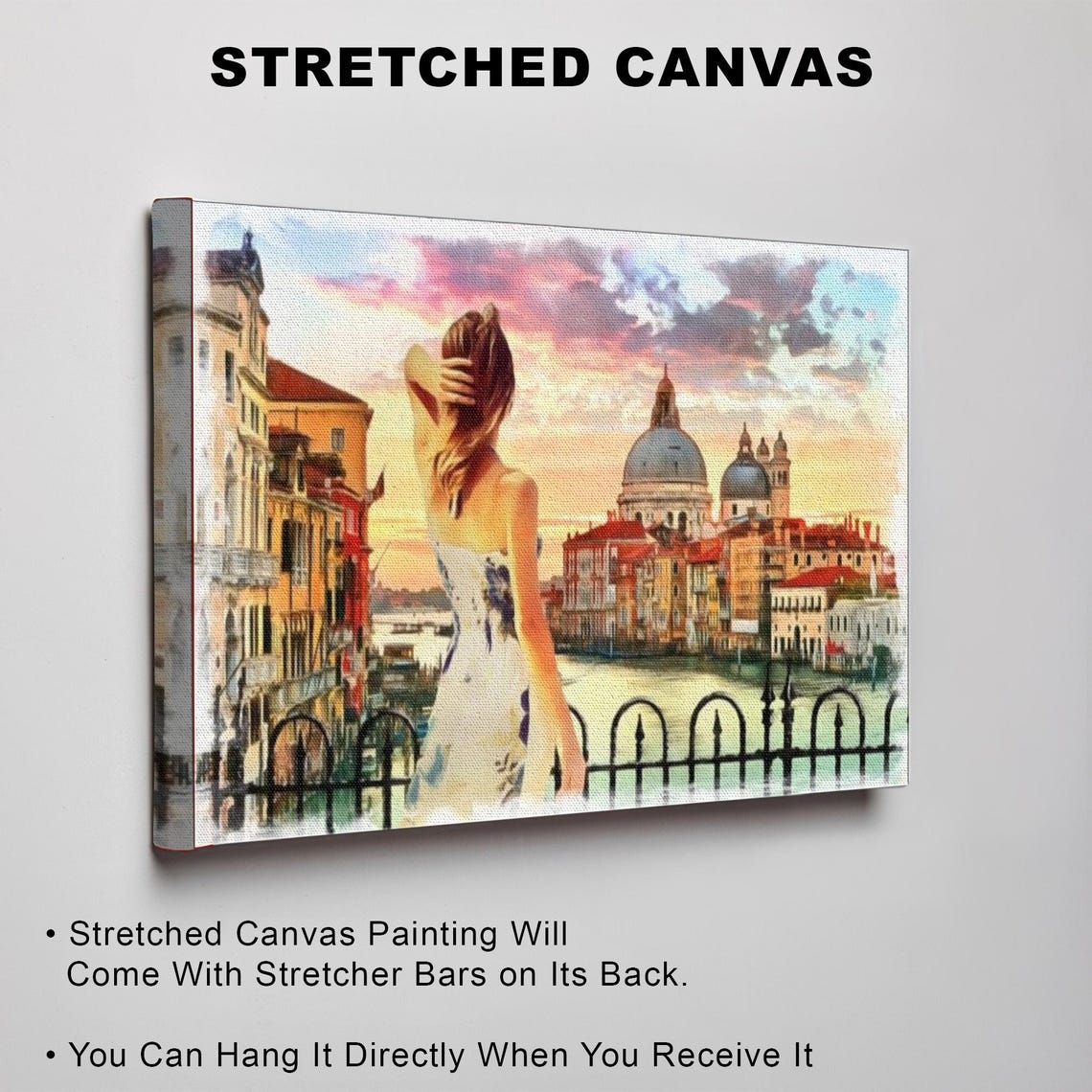 Woman in White Watching Venice Canal Sunset Romantic Italy Poster - Image 3