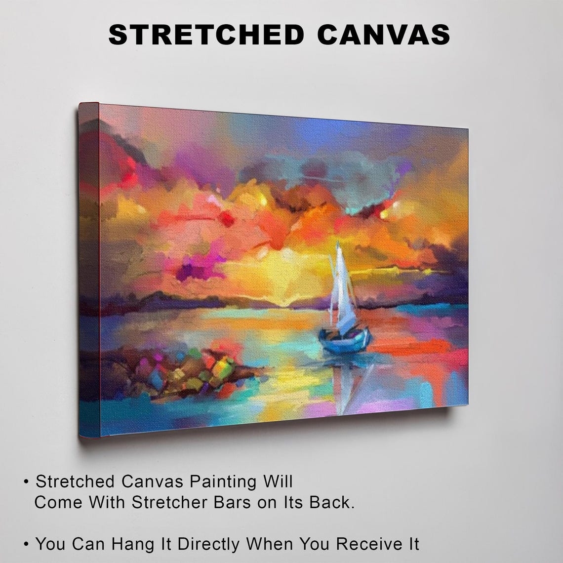 Sailboat on a Colorful Sunset Ocean Abstract Painting Poster - Image 3