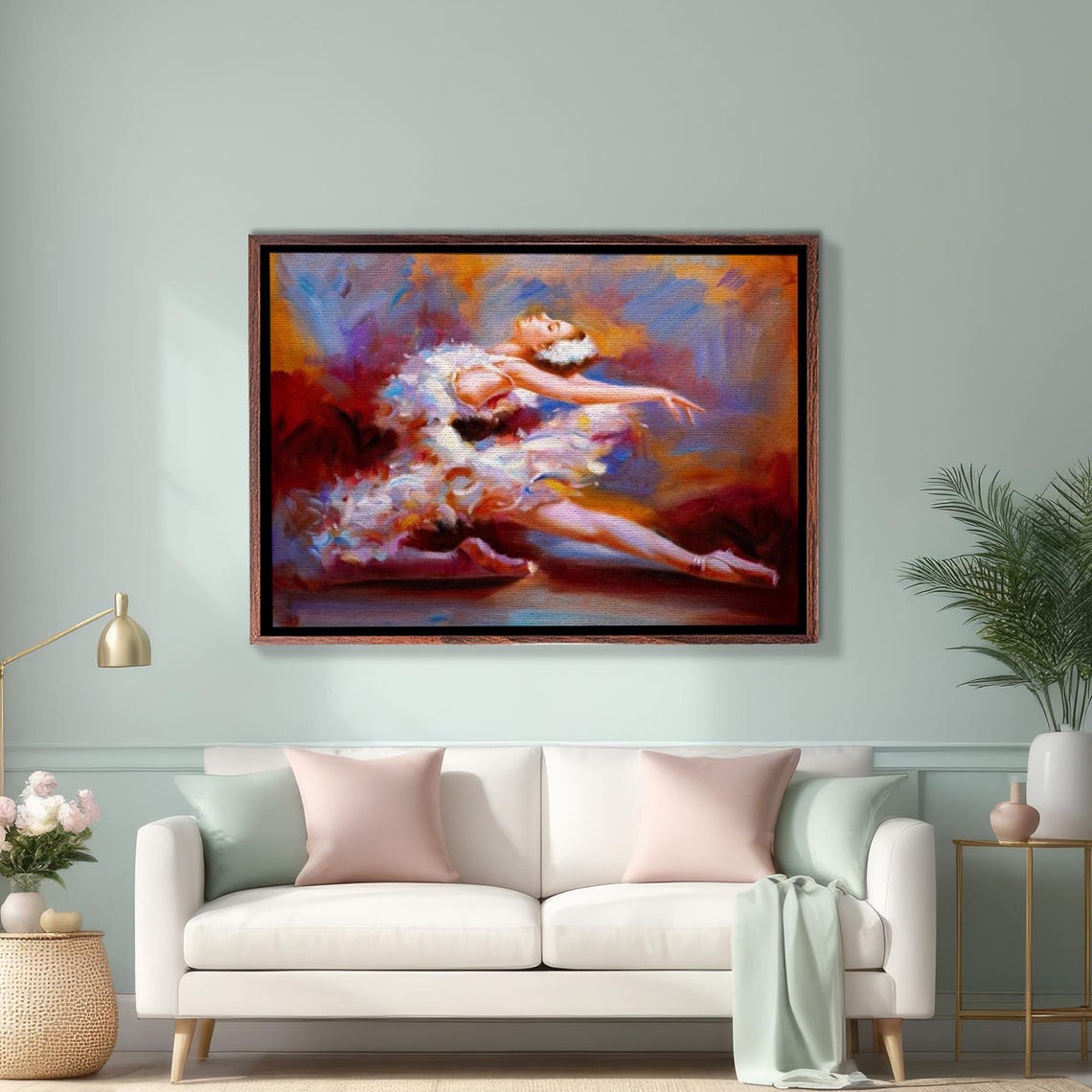 Ballerina Dancing in White Tutu Impressionist Oil Painting Poster