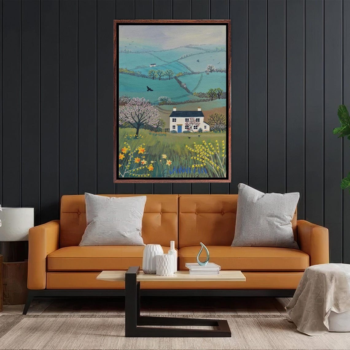 English Cottage Spring Blossoms Rolling Hills Landscape Poster - Image 2