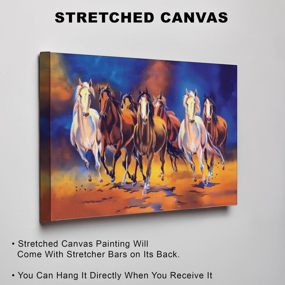 Seven Galloping Horses At Sunset Colorful Oil Painting Poster - Image 3