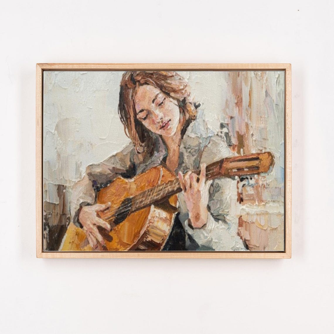 Young Girl Playing Classical Guitar Painted Portrait Art Poster - Image 4